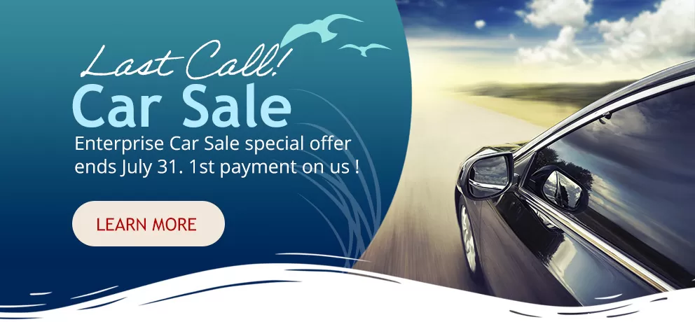 Car on the beach Enterprise Car Sale Offer Last Day July 31
